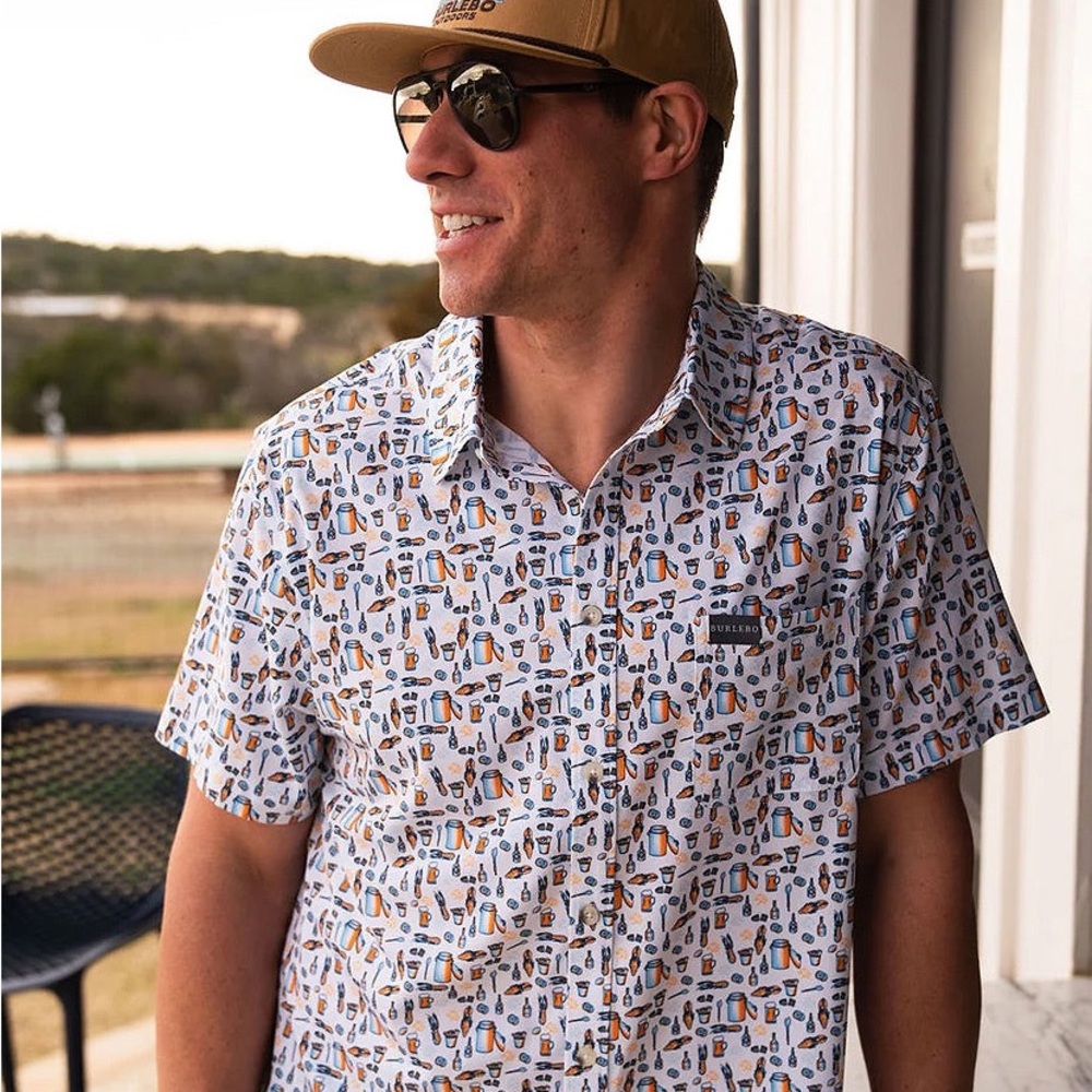 BURLEBO White and Blue Patterned Men's Shirt